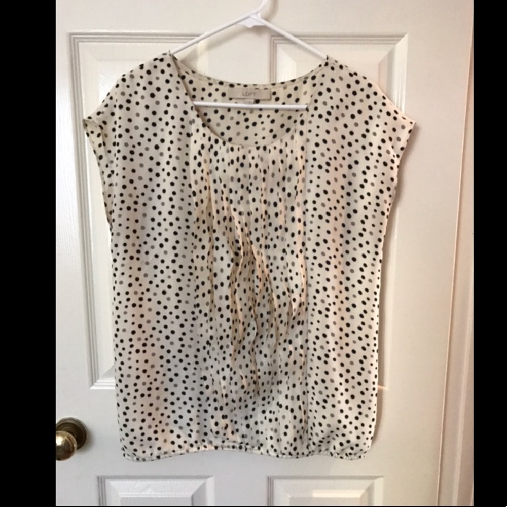 Loft star dots pleated/ruffle front blouse.